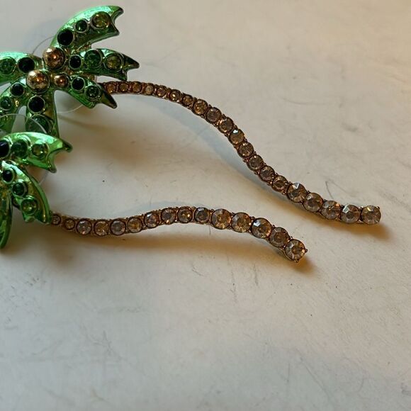 Sugarfix Green and gold tone palm tree rhinestone dangle statement earrings - Picture 4 of 9